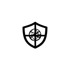 Poster - Shield with earth inside circle icon symbolizing global protection security and environmental safety