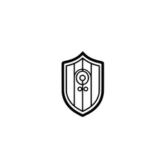 Poster - Shield with door icon symbolizing secure entrance protection and controlled access safety concept