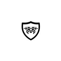 Poster - Flat drone and shield icon representing drone monitoring privacy defense and secure control

