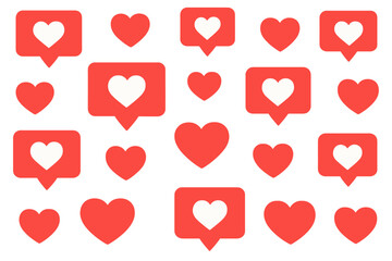 Fototapete - Social media like and heart icons background pattern. Love reaction notification symbol for web and app interface. Follower engagement concept vector illustration for marketing.