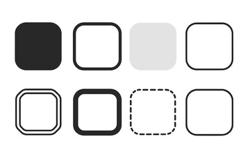 Fototapete - Rounded square vector set. Collection of simple geometric shapes, frames, and borders. Includes flat, outline, dashed, and double line styles for modern buttons and icons.