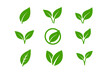 © Bruno - Leaf icons set. Green leaves vector collection. Ecology, environment, and nature symbol. Bio, organic, and vegan sign. Plant sprout logo element for eco friendly products.