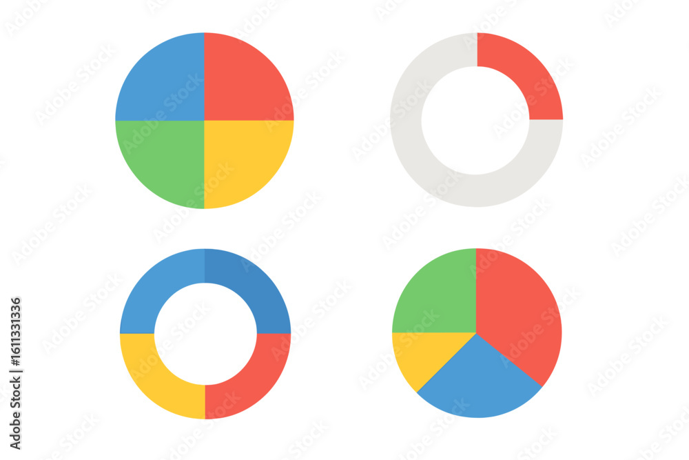 Pie chart and donut chart set for infographics. Colorful segmented ...