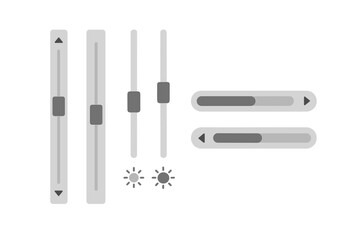 Fototapete - Scroll bars set and slider elements for UI design. Vector vertical and horizontal progress bars for website or app interface. Brightness and level adjustment control widget.