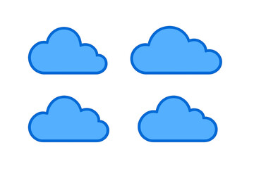 Fototapete - Set of blue cloud icons. Simple flat vector design for weather forecast or cloud computing concept. Sky symbol collection for web, app interface or logo graphic element.