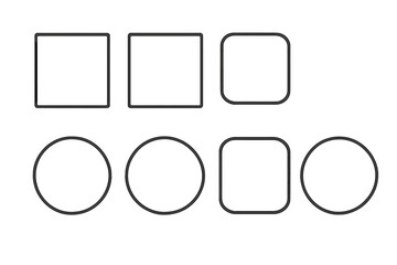 Fototapete - Set of basic geometric shapes. Circle, square, and rounded square icons. Minimalist outline frame and border collection. Vector graphic elements for design projects.