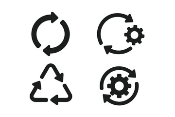Fototapete - Sync process icon set. Reload, refresh, and update symbols. Circle arrow with gear wheel for workflow automation. Recycling and recurrence vector icons for web and app.