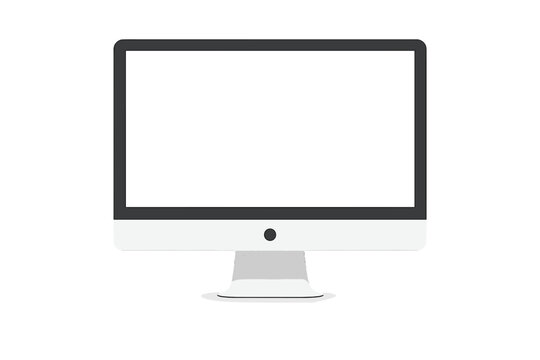 Modern computer monitor mockup with blank white screen for presentation. Realistic desktop PC display. Vector device template for web design, business, or portfolio.