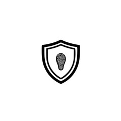 Poster - Modern shield with fingerprint icon illustrating digital protection identity safety and cybersecurity
