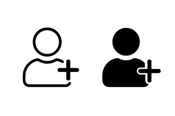 Fototapete - Add new user profile friend icon set, outline and glyph people avatar symbol, account register join network, invitation plus sign pictogram, social button UI vector illustration