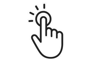 Poster - Hand pointer clicking button icon. Finger tap press touch symbol. Click gesture for touchscreen, cursor start stop control, UI UX interface click action outline vector illustration.