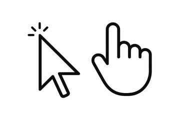 Aufkleber - Mouse click cursor icons collection, outline arrow pointer and hand finger click symbol, line style navigation UI UX interface element set, web design vector illustration isolated