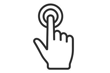 Poster - Hand pointer clicking round button icon outline. Finger tap gesture click action for touchscreen, mobile app interface, website UX navigation press symbol. Vector illustration.
