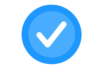 Poster - Blue check verification badge icon, social media verified account symbol, approved profile sign, white tick in blue circle, trust badge vector isolated on transparent background