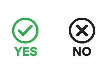Poster - Decision making icons set. Yes no choice symbols. Green checkmark approval and black X rejection buttons. Vector illustration for business voting survey feedback concept