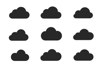 Poster - Cloud icon set vector symbols collection weather forecast elements nine fluffy clouds silhouettes web UI interface graphics transparent background vector illustration design