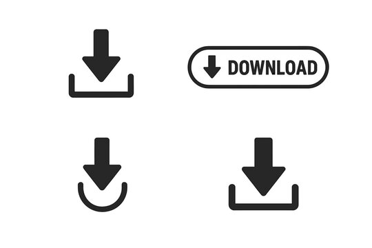 Download icons set. Download button for website app software interface. Vector illustration transparent background. UI UX design elements. Web download symbols arrows