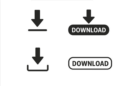 Download icons set. Download button for website app software interface. Vector illustration transparent background. UI UX web design elements. Arrow download symbols collection