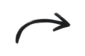 Poster - Hand drawn curved arrow brush stroke vector illustration. Black painted direction pointer graphic design element on transparent background for creative projects and presentations