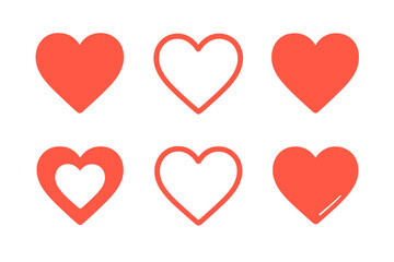 Poster - Heart shape icons set red love symbols valentine romance vector graphics UI elements filled outline transparent background web design romantic emotions