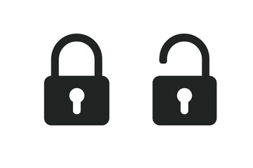 Poster - Lock unlock icon set vector. Security padlock locked unlocked icons for app UI UX website design. Privacy protection symbols. Black silhouette lockpad illustration