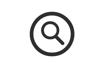 Poster - Magnifying glass icon inside circular button symbol, black search loupe outline, simple flat minimal line pictogram for UI menu navigation, isolated vector illustration