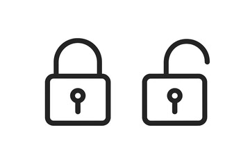 Poster - Lock unlock icon set security padlock symbol vector illustration UI UX design app website interface protection privacy safety digital linear outline style