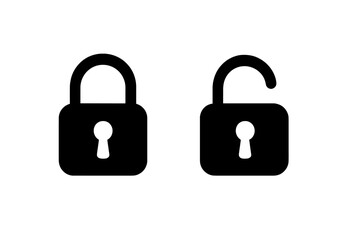 Poster - Lock unlock security icon set. Padlock locked unlocked symbols for app UI UX web design. Privacy protection authentication vector illustration. Safe secure access control