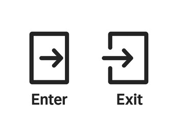 Poster - Enter and Exit Icon Set with Right Arrow Door Frame Outline, Minimal Login Logout Symbols for Mobile App UI and Web Interface, Black Pictogram Button Vector Illustration