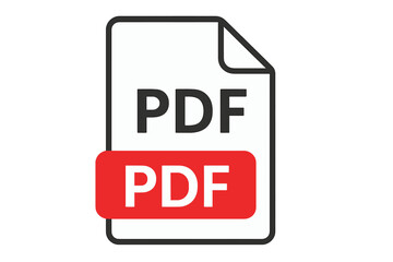 Aufkleber - PDF file download icon isolated on white background, flat document symbol with folded corner, bold red label, digital file format emblem, vector illustration, transparent PNG