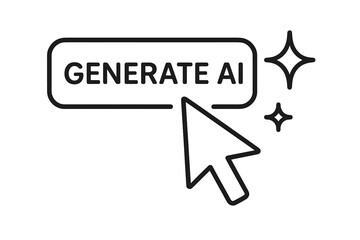 Aufkleber - Generate AI button icon with mouse cursor click and sparkles outline. Artificial intelligence command prompt for app, website, UI UX. Black line vector on transparent background.