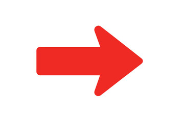Poster - Bright red right arrow icon pointing forward isolated on white, bold flat design navigation symbol for direction, progress, next step, infographic pointer, web UI button vector illustration