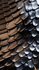 Poster - Overlapping silver scales pattern creating an armor-like texture, metallic sheen and subtle reflections of light on each individual scale.