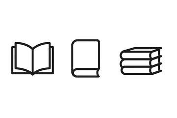 Poster - Book icon set vector collection. Open closed stacked textbook symbols. Education reading library UI app website design elements. Simple line art illustration graphics