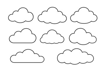 Poster - Cloud outline vector set collection weather sky shapes design elements graphic illustration symbols icons meteorology atmosphere white clouds transparent background