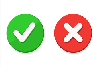Poster - 3D check mark and cross buttons vector set. Accept reject symbols. Yes no icons. Approval denial interface elements. UI design graphics transparent background