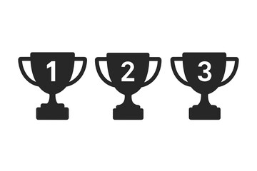 Poster - Trophy icon set. First second third place winner awards. Championship cup symbols for app website UI design elements. Vector illustration competition ranking medals
