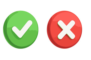 Poster - Green checkmark red cross 3D buttons set. Accept reject approval denial UI elements. Yes no tick X symbols. Interface design vector icons. Decision making controls