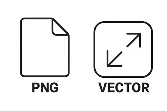 PNG Vector file format icons set. Digital graphic design symbols. Transparent background web elements. Document and resize arrow pictograms for UI interface design