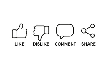 Poster - Thumb Up Like Thumb Down Dislike Comment Bubble Share Node Icons Set—Outline Social Media Reaction Buttons for Video Blog Website User Interface Mobile App Transparent PNG Vector Illustration