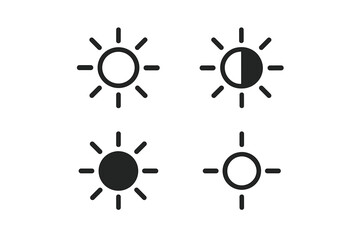 Poster - Brightness and contrast adjustment icon set. Sun symbol for UI design, website and app interface. Light and dark mode toggle. Vector screen settings graphic element.
