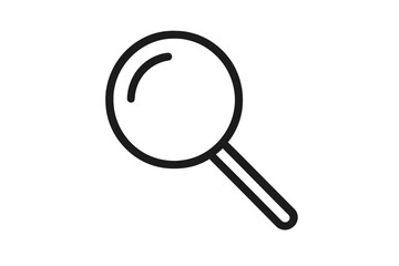 Poster - Magnifying glass search icon, minimal outline stroke vector for zoom, inspection, discovery, detective research, find focus, exploration pictogram, illustration on transparent background