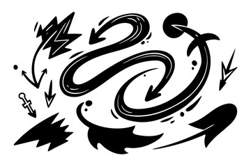 Poster - Hand Drawn Arrow Set in Black and White a collection of different styles of arrows pointing in various directions isolated on a white background for
