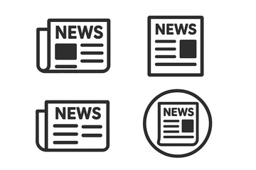 Poster - Newspaper icon set in flat outline style for news portal, media press, journalism, newsletter, blog, article feed, communication concept, isolated vector symbol on transparent background