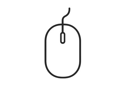 Minimalist wired computer mouse outline icon, thin line vector illustration of PC peripheral device click symbol, simple black contour pictogram for user interface UX UI design