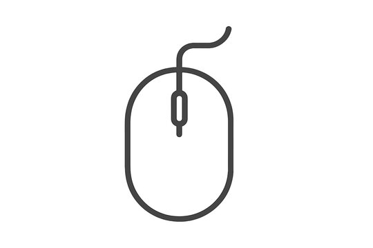 Computer Mouse Icon Outline, Simple Wired Peripheral Device Symbol, Minimalist Line Art Illustration for Technology UI UX Interface, Isolated Clipart, Transparent Background Vector Template