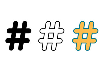 Fototapete - Hashtag icons set collection. Social media symbols black outline colored. Web digital marketing tags. Vector graphics isolated transparent background design elements