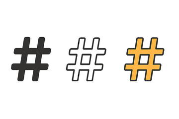 Fototapete - Hashtag icons set social media symbols vector collection. Digital marketing web elements black outline color design. Internet communication tags networking