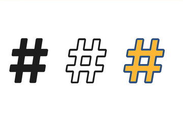 Fototapete - Hashtag icon set collection. Social media symbol for digital marketing, web design, internet communication. Black outline color vector graphics isolated transparent