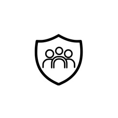 Poster - Modern shield with people group icon illustrating team safety collaboration and data protection